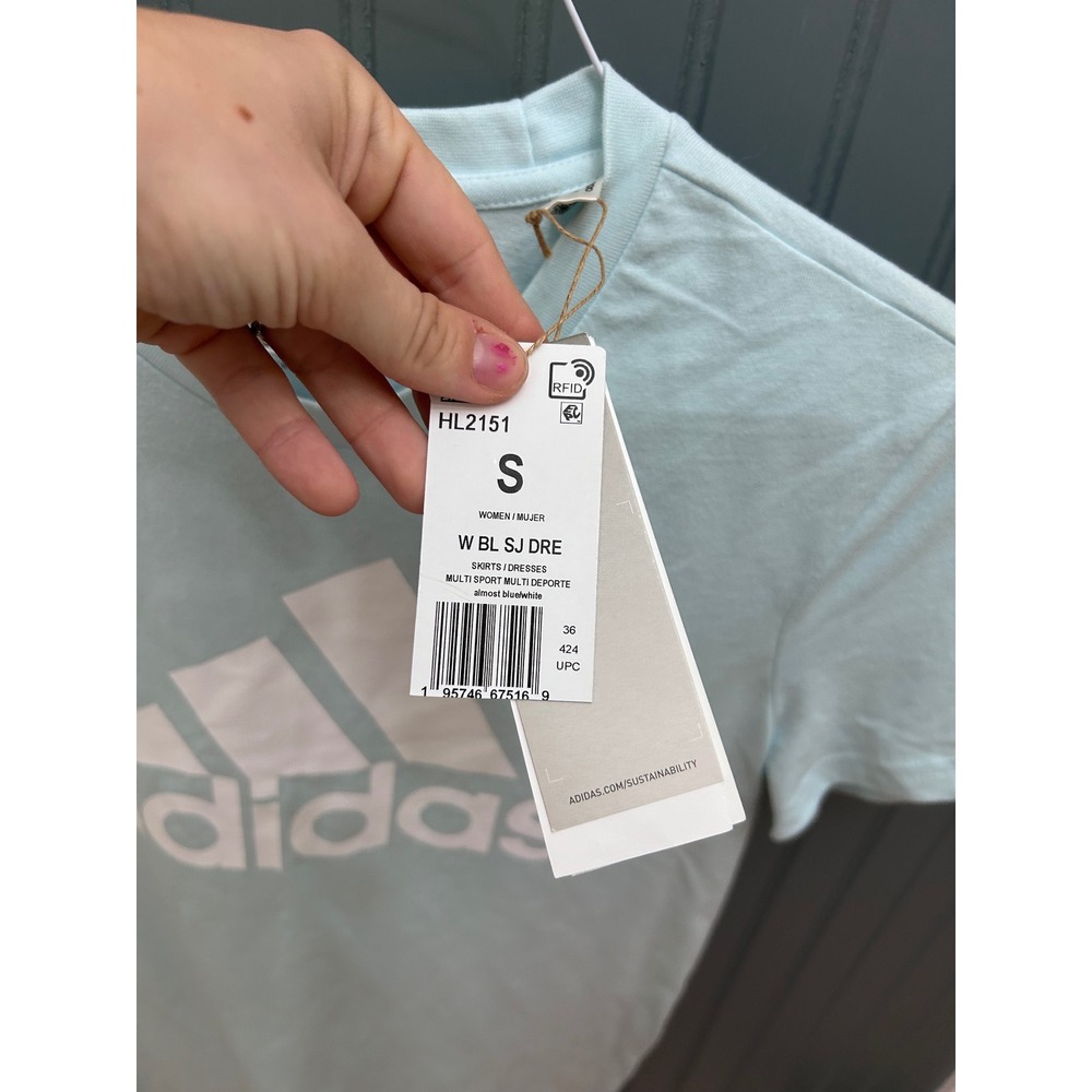 Adidas Womens Essentials Logo T-Shirt Dress Light Blue White HL2151 Small NWT - Picture 3 of 4